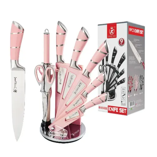 [756456] 9pc Rotating Pink Knife Set