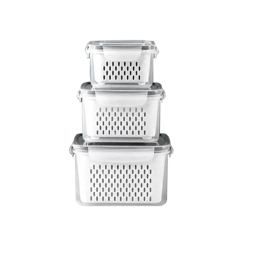 [500002] SQUARE FOOD CONTAINER W STRAINER 3PCS SET