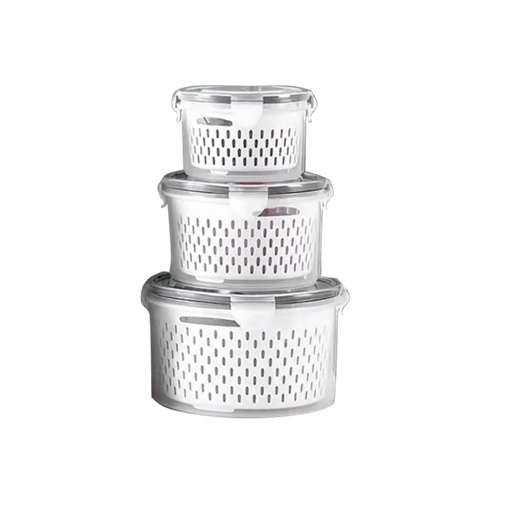 [500003] ROUND FOOD CONTAINER W STRAINER 3PCS SET