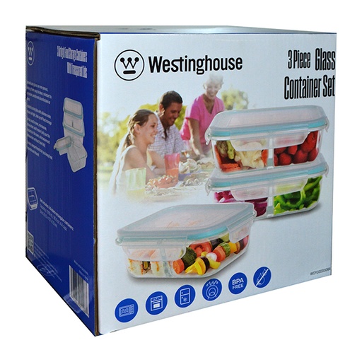 [WCFC003306A] WESTINGHOUSE 3PC RECT GLASS CONTAINER SET