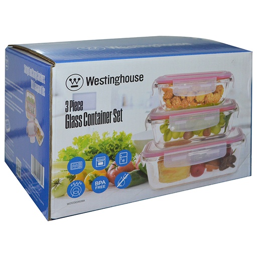 [WCFC003506A] WESTINGHOUSE 3PC RECT GLASS STORAGE SET W-CLEAR LIDS