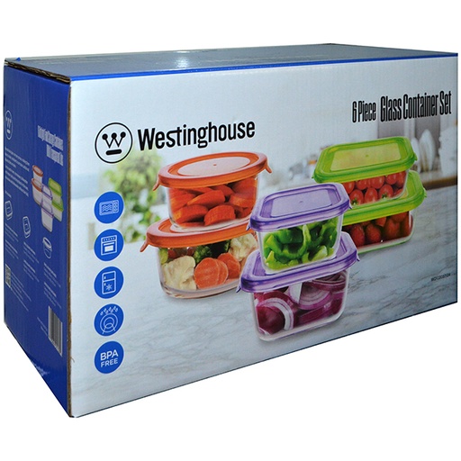 [WCFC003712A] WESTINGHOUSE 6PC ASST GLASS STORAGE SET W-COLOR LIDS