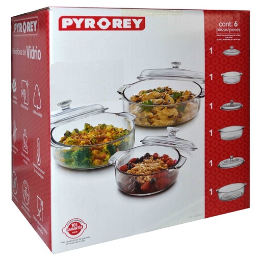 [1718905] CRISA PYROREY 3PC CASSEROLE SET W GLASS LID