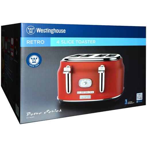 [WKTT809RD] WESTINGHOUSE RETRO 4 SLICE TOASTER RED