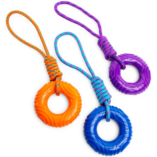[254074] DOG TOY RUBBER RING W PULL ROPE