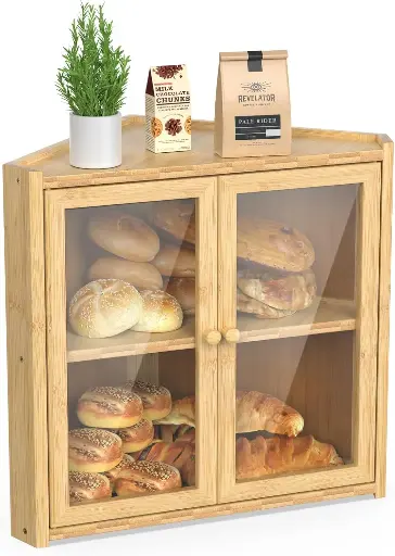 [7361] Double Door Bamboo Bread Cabinet