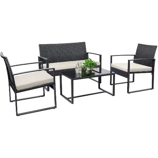 [MJH001] THEA RATTAN 4PC PATIO SET BROWN/WHITE