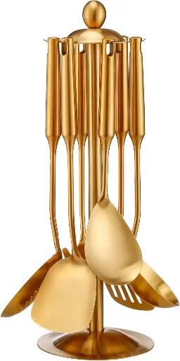 [255213B] KITCHENWARE SET WITH STAND GOLD 7PC