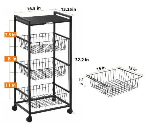 3 Tier Metal Shelf on Wheels